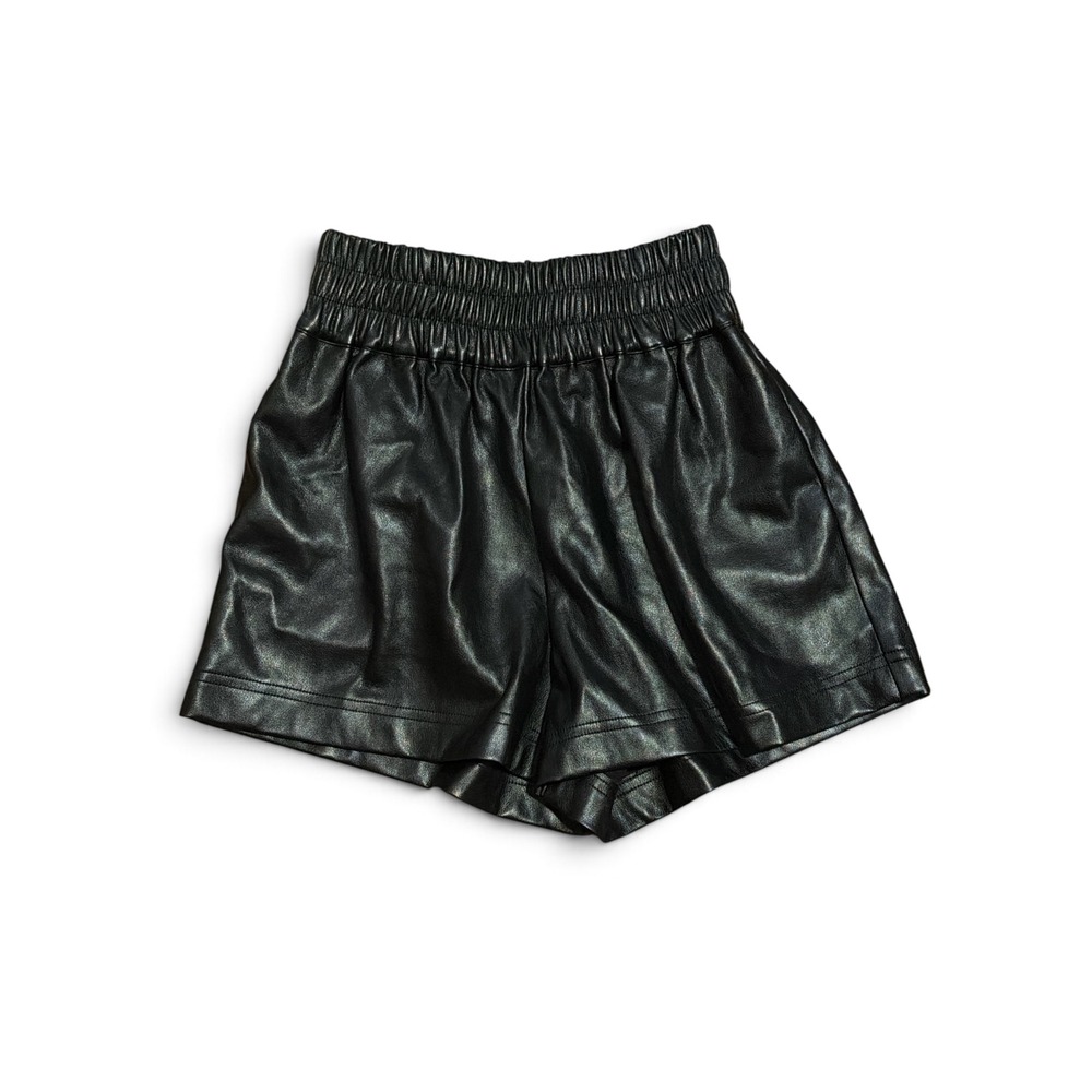 Vintage Havana Black Faux Leather High Waisted Elastic Shorts R10588 Small